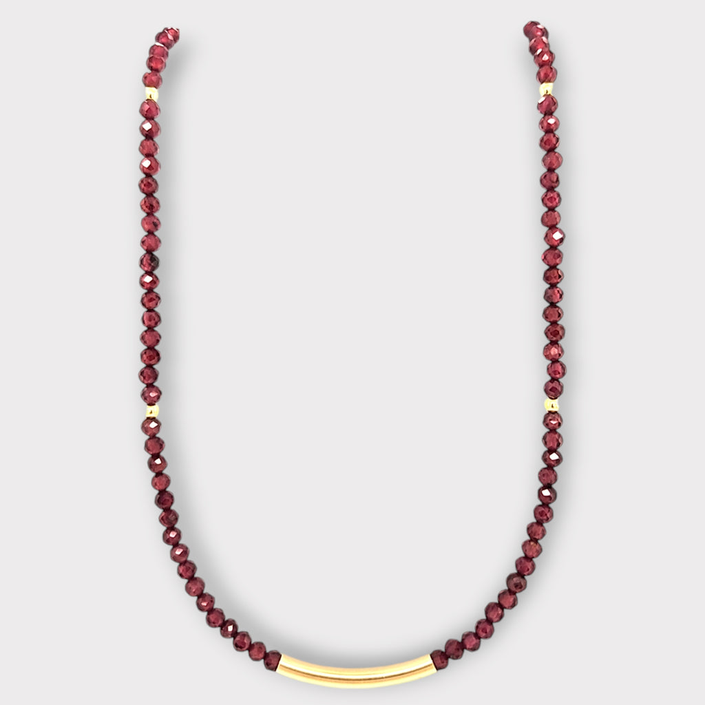 Faceted Garnet Necklace with Gold Bar