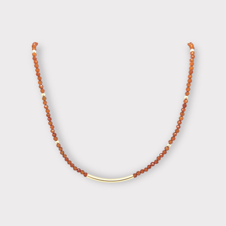 Faceted Hessonite Garnet Necklace with Gold Bar