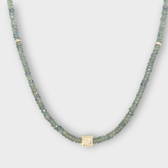 Green Sapphire Necklace with 14KT Diamond Pave Center