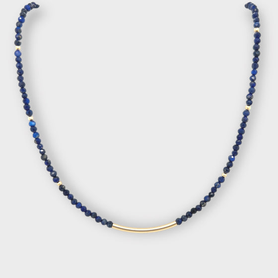 Faceted Lapis Lazuli Necklace with Gold bar