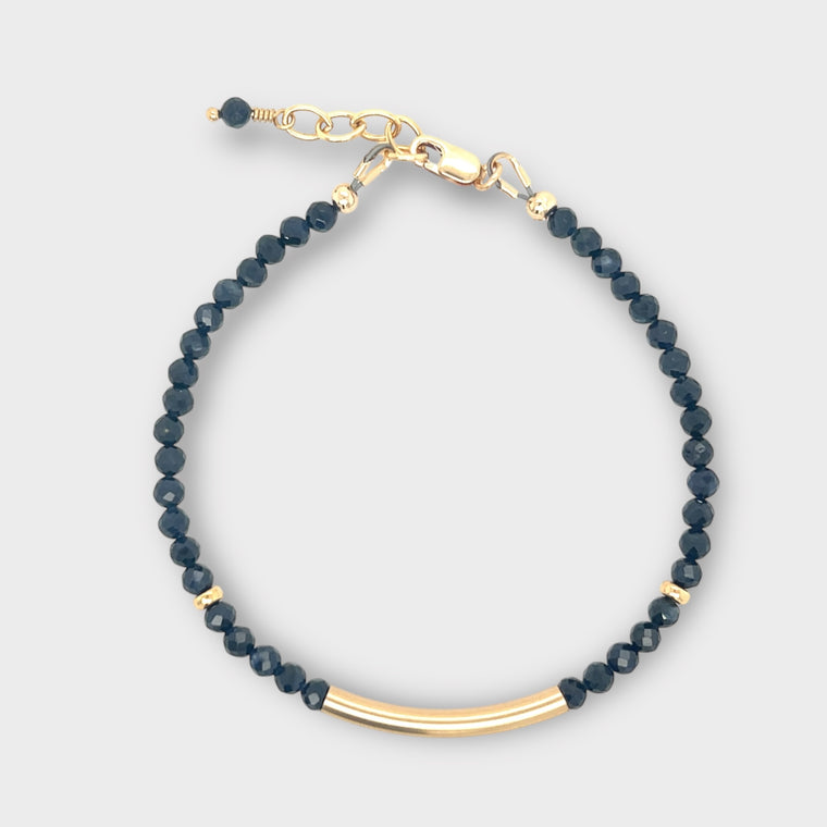 Faceted Blue Sapphire Bracelet with Gold Bar