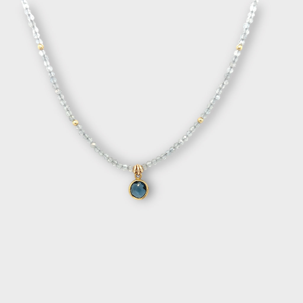 Labradorite Necklace with 14Kt Bezel Set Blue Topaz