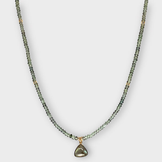 Green Sapphire Necklace with 14Kt Bezel Set Labradorite