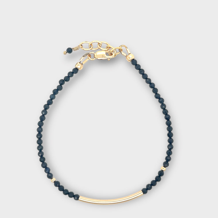 Faceted Blue Sapphire Bracelet with Gold Bar