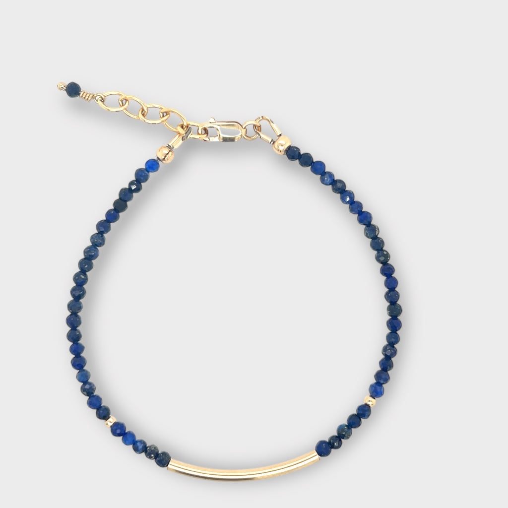 Faceted Lapis Lazili Bracelet with Gold Bar