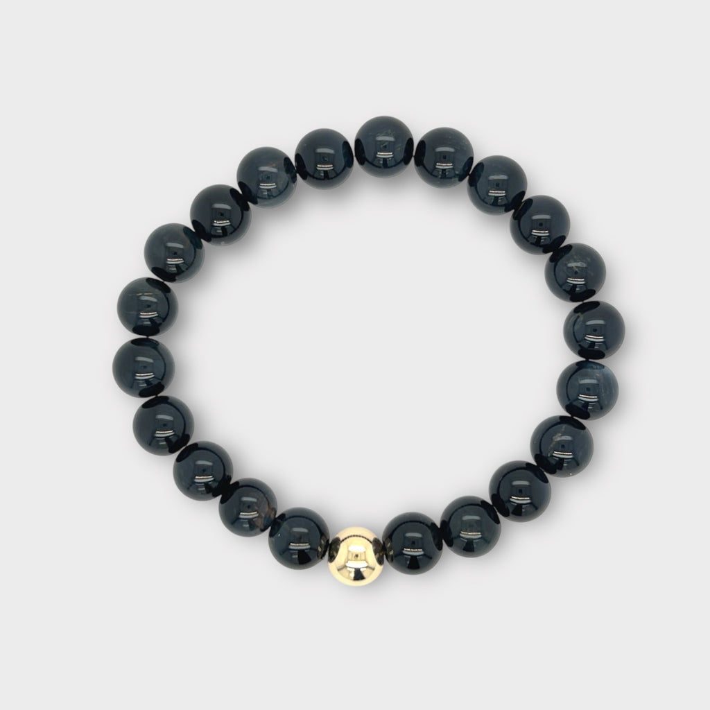 Dark Blue Hawks Eye Bracelet with Gold Ball