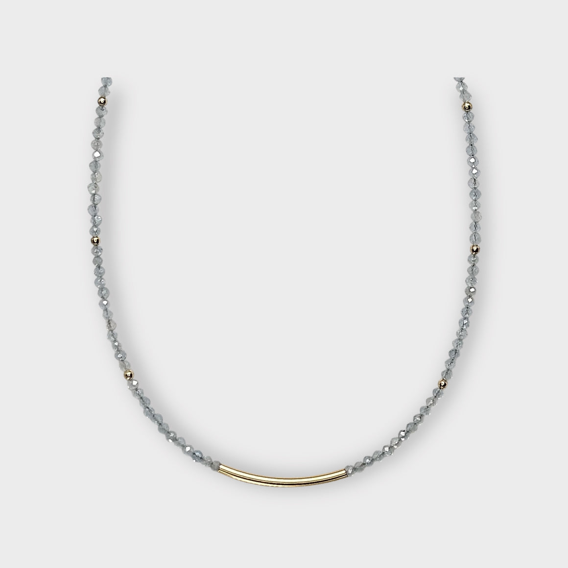 Faceted Aquamarine Necklace with Gold Bar