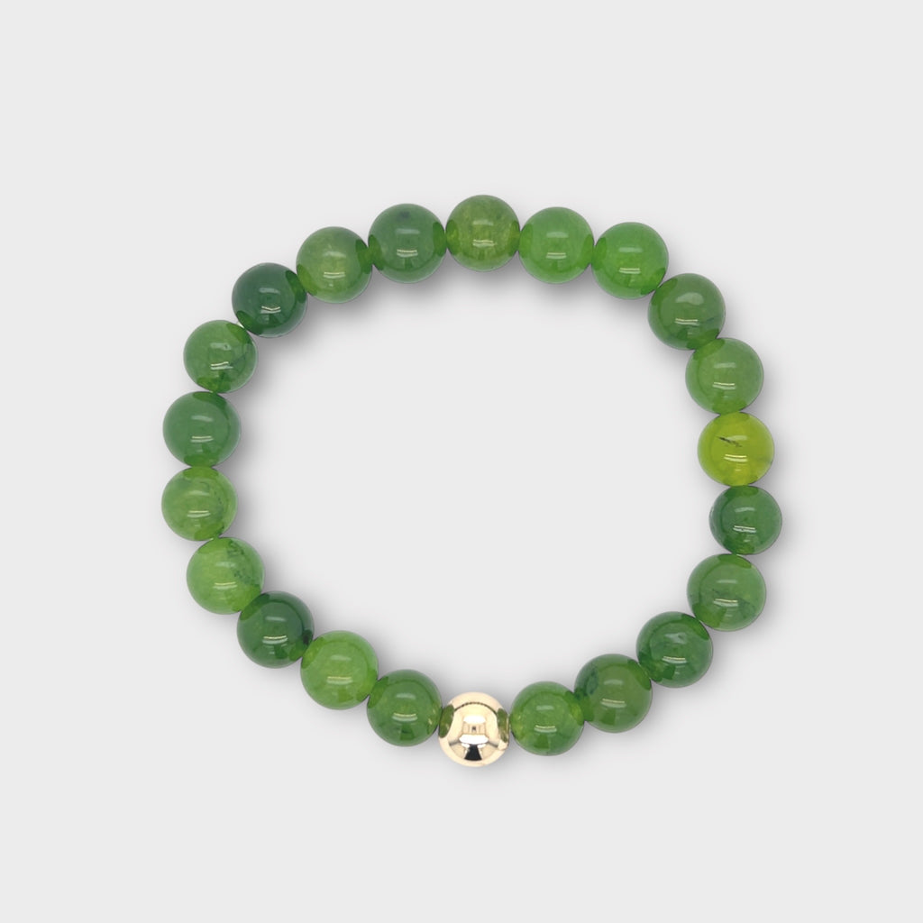 Green Chalcedony Bracelet with Gold Ball