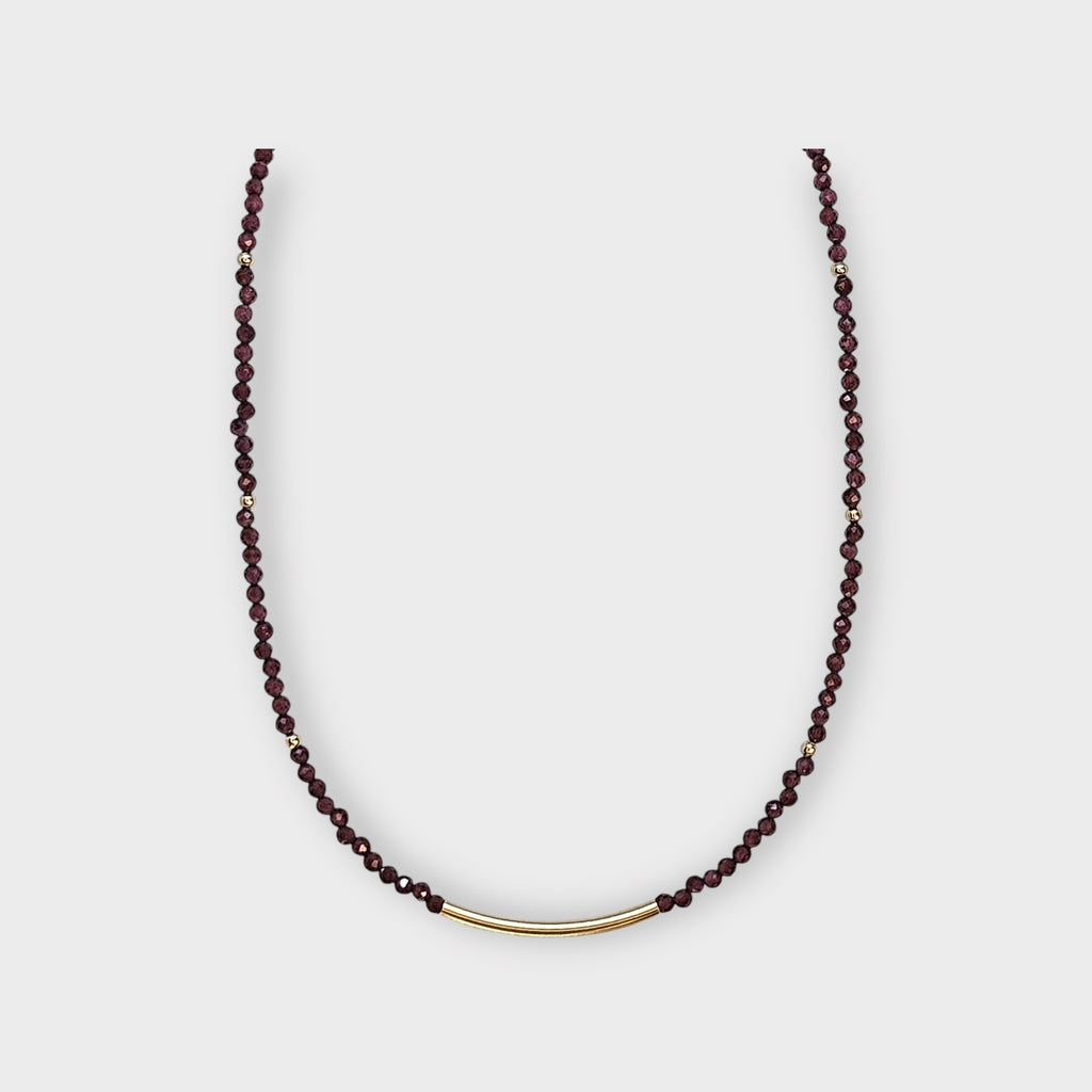 Faceted Garnet Necklace with Gold Bar