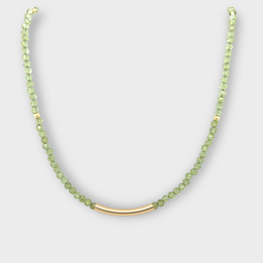 Faceted Peridot Necklace with Gold Bar