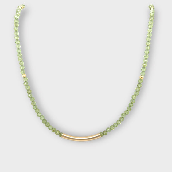 Faceted Peridot Necklace with Gold Bar